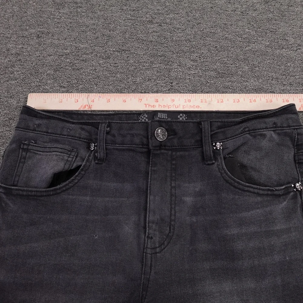 Rebel Vengeance Jeans Mens 30x32 Gray Charcoal Wash Straight Skull Denim Pants
